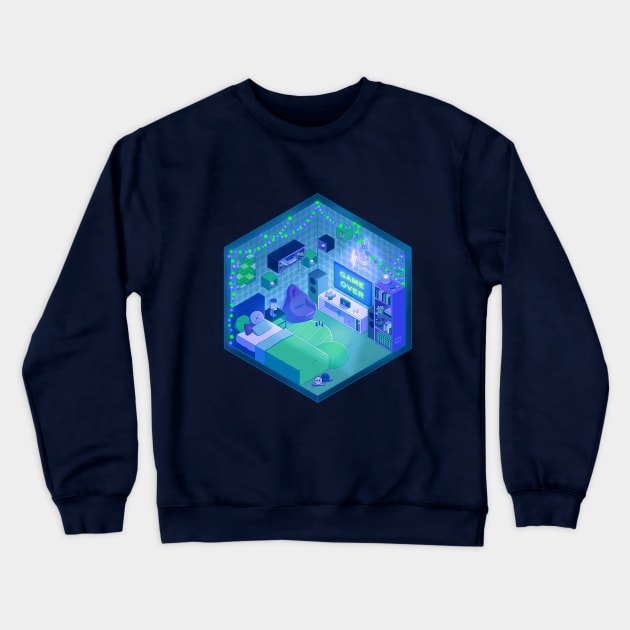 Isometric Gaming Room Crewneck Sweatshirt by Fuineryn